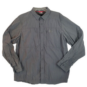 North Face Mens Black Stripe Button Down Shirt Size M Roll Tab LS Zip Pockets